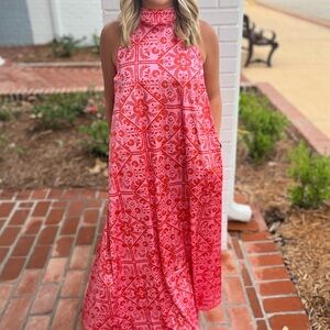 Karlie Vibrant Red Patterned Maxi Dress